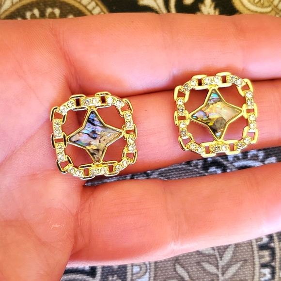 New Gold Wrapped Abalone Shell Stud Earrings. - Picture 13 of 16